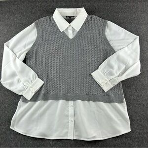 Women's Adrianna Papell Gray and White Layered Sweater Vest Blouse Size XL